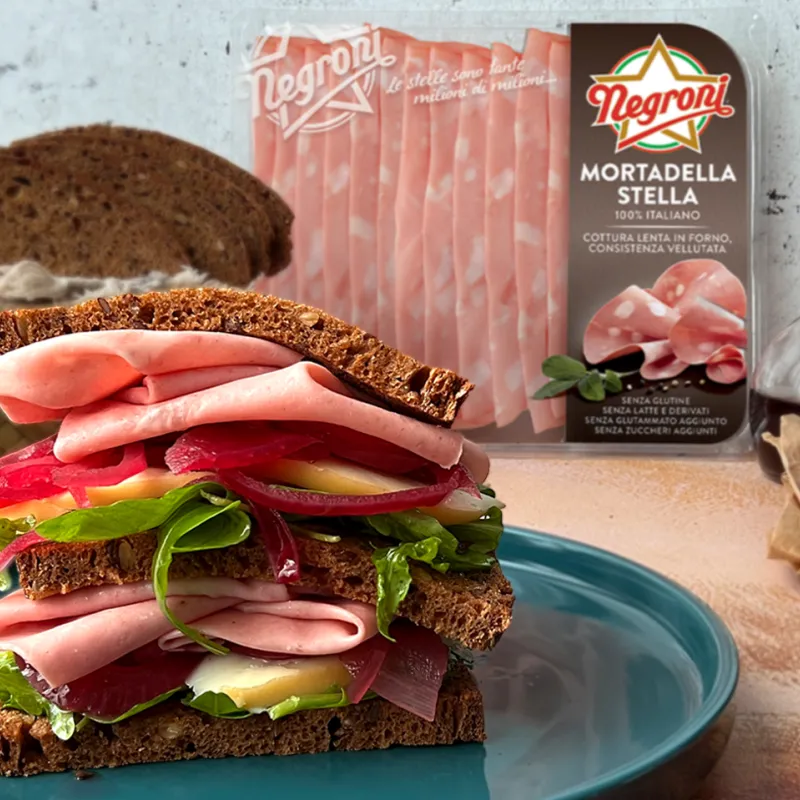 Mortadella Kombat – Panino con mortadella, cipolla caramellata, scamorza e insalata