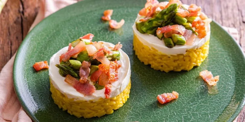 Tortino di riso croccante con Petali di Guanciale